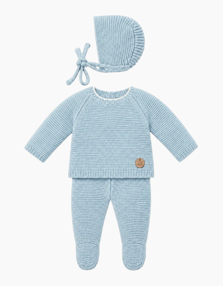 Powder Blue Knit Set and Bonnet