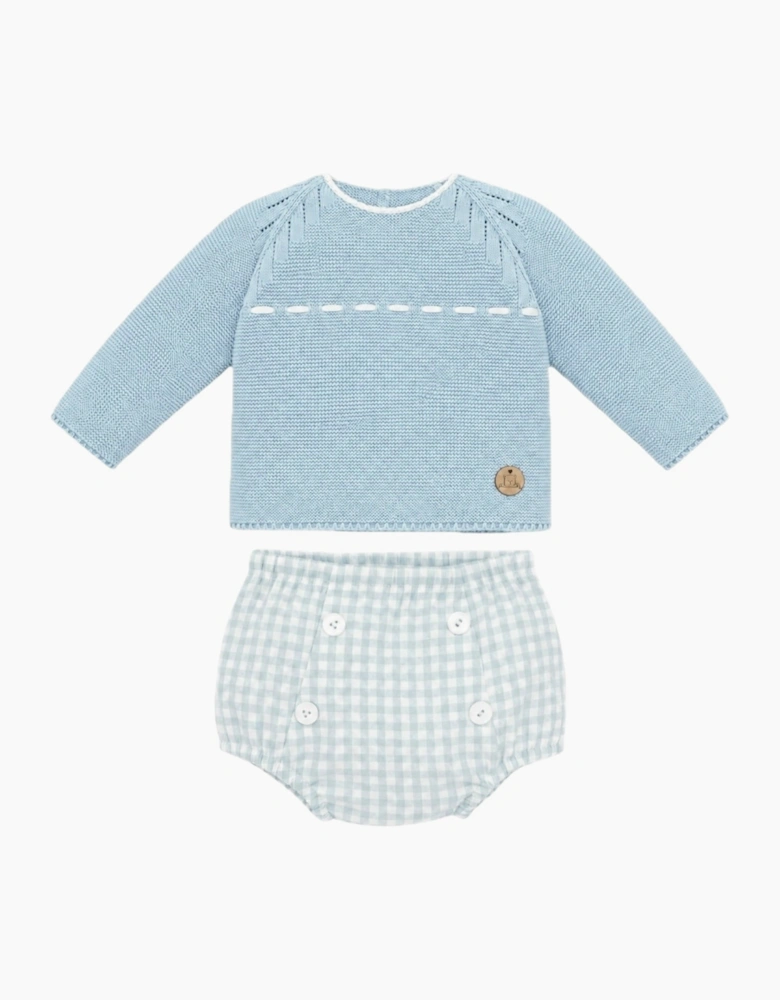 Powder Blue Gingham Knit Jam Pant Set
