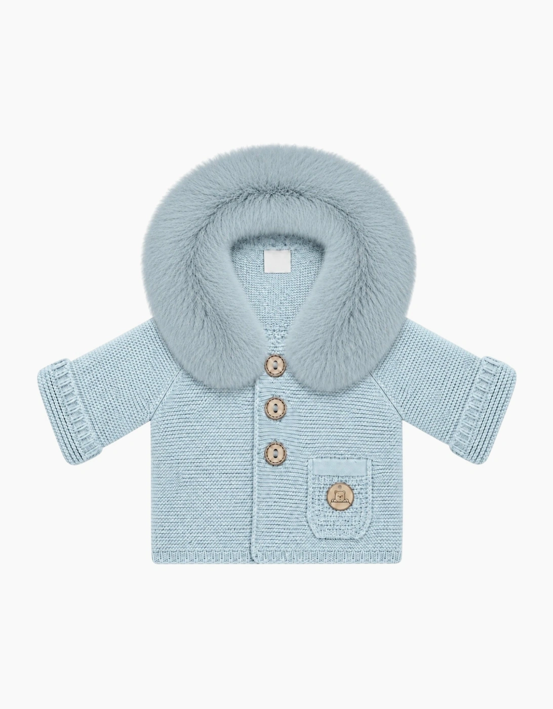 Powder Blue Knit Faux Fur Trim Cardigan