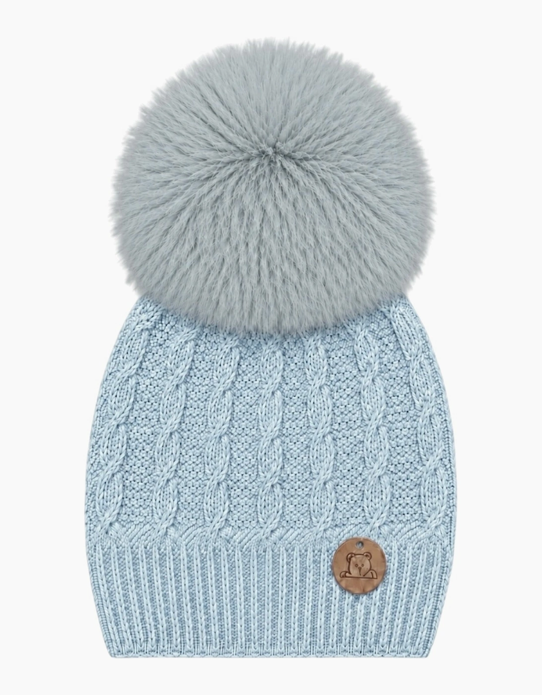Powder Blue Knit Real Fur Cable Hat