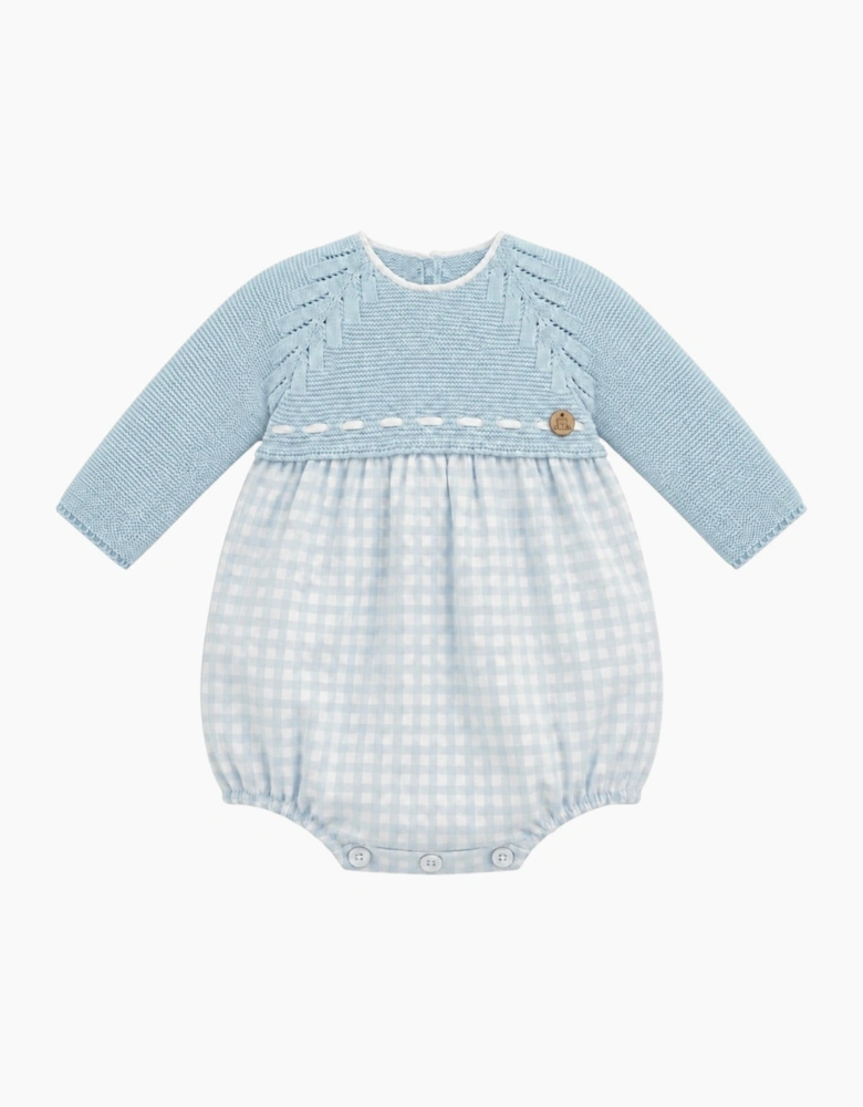 Powder Blue Gingham Knit Romper