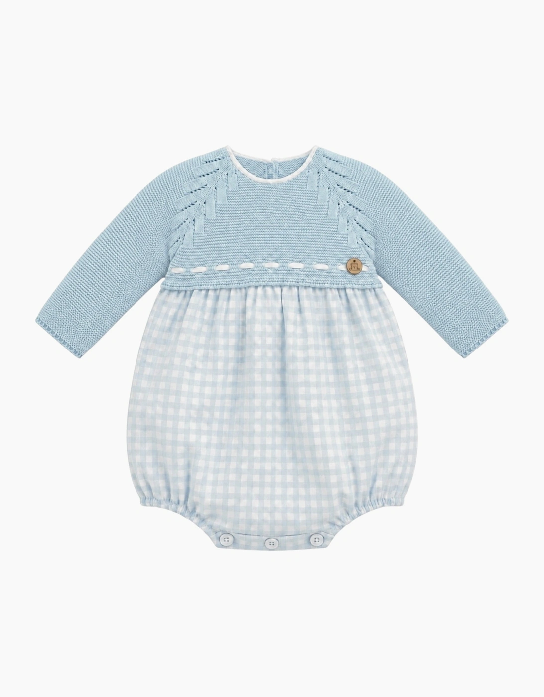 Powder Blue Gingham Knit Romper