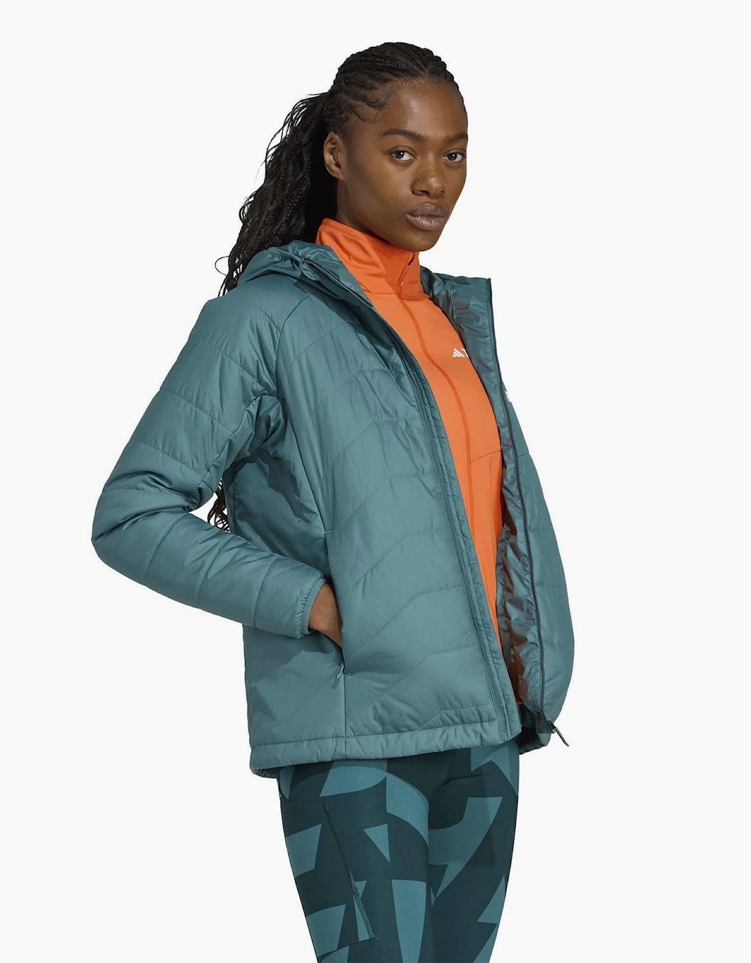 Hooded Puffer Jacket with Woven Cuff and Zipped Pocket