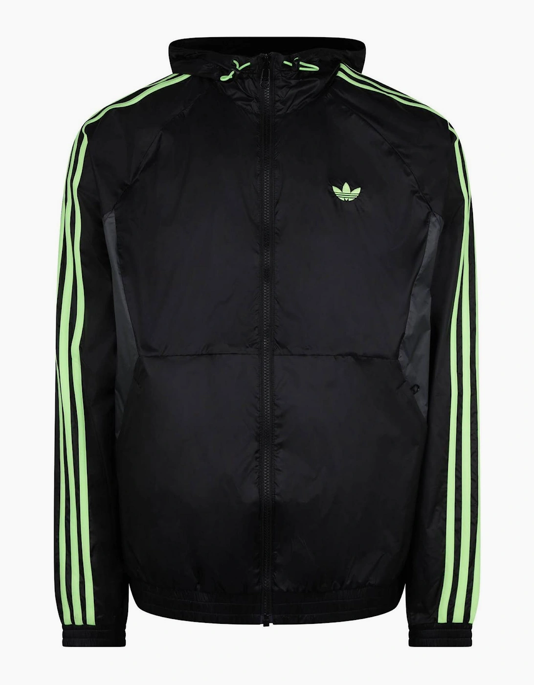 Hooded Windbreaker with Three Bar Logo and Side Stripes