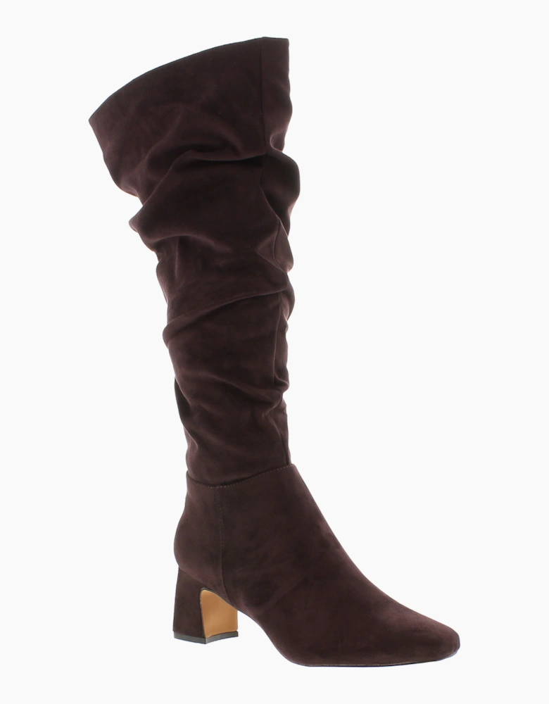 Krush Womens Long Boots Knee-High Slouchy Faux-Suede Lola Zip chocolate UK Size