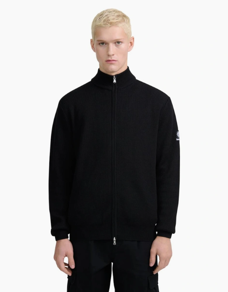 Sandbanks Zip Through Funnel Neck Cardigan Black