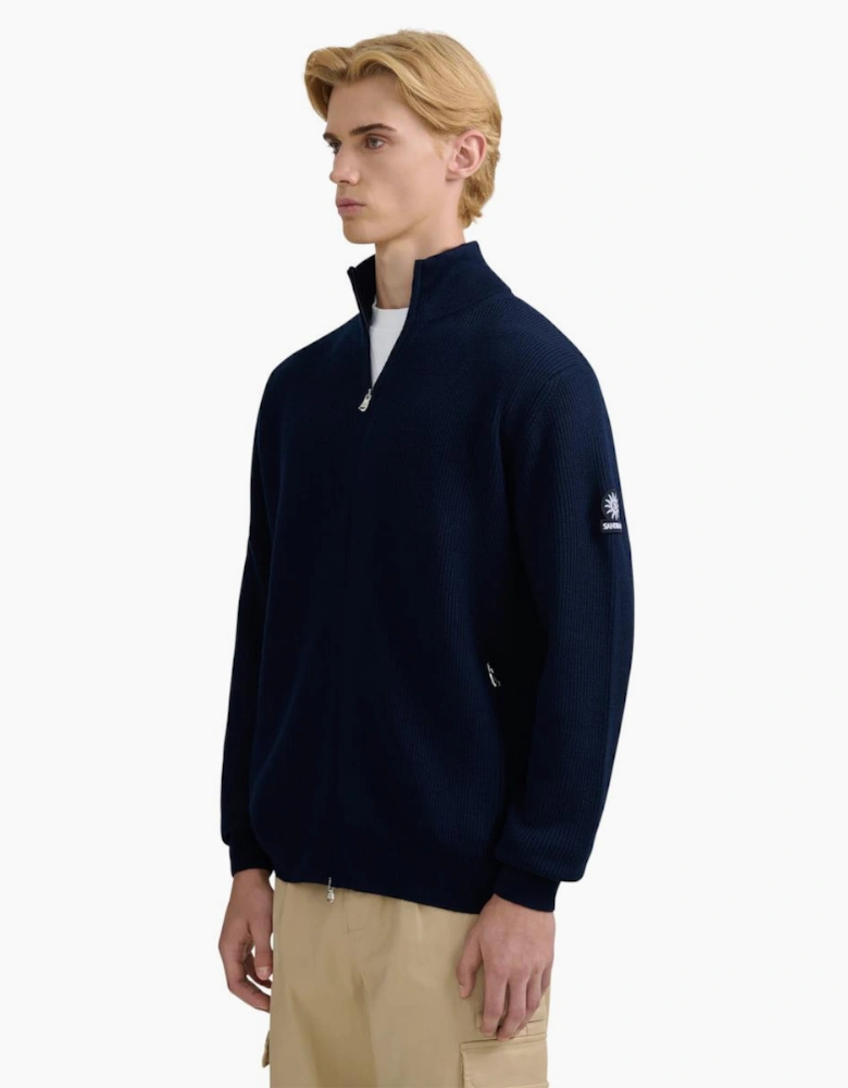 Sandbanks Zip Through Funnel Neck Cardigan Navy