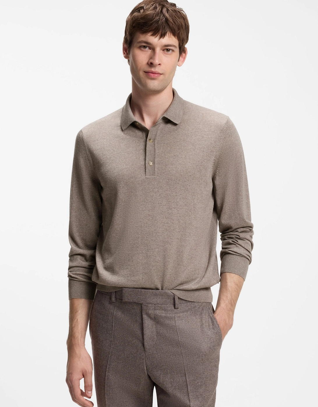 BOSS Black H Lancione Polo Sweater 240 Open Brown