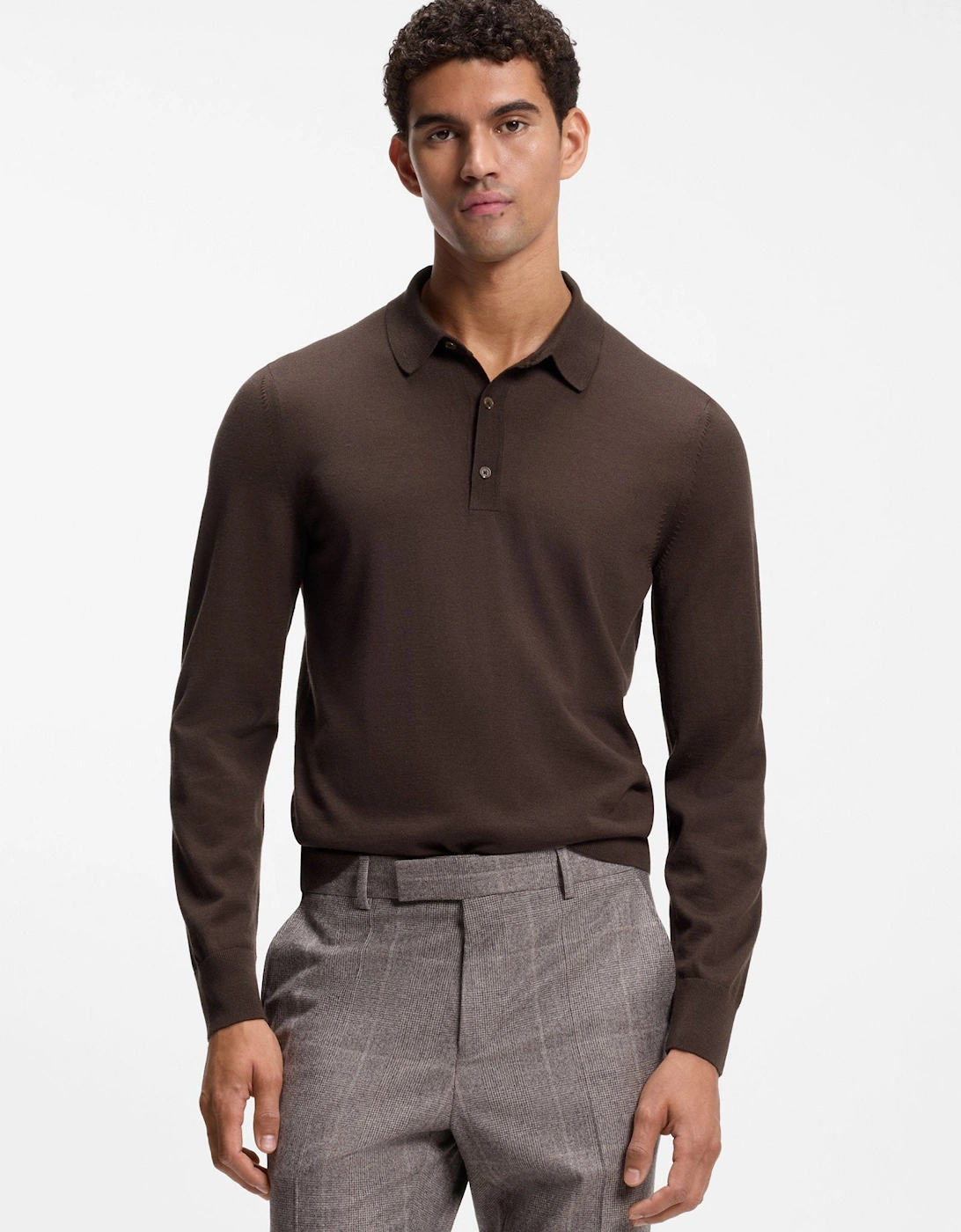 BOSS Black H Lancione Polo Sweater 209 Dark Brown