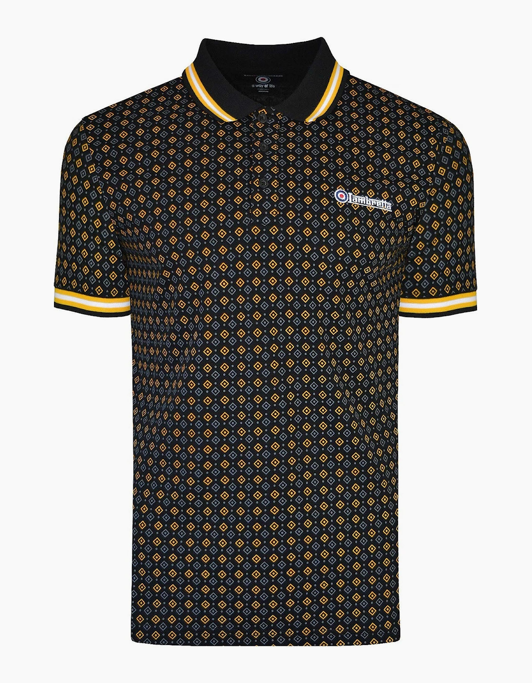 Lambretta Mens Geometric Allover Print Polo Shirt