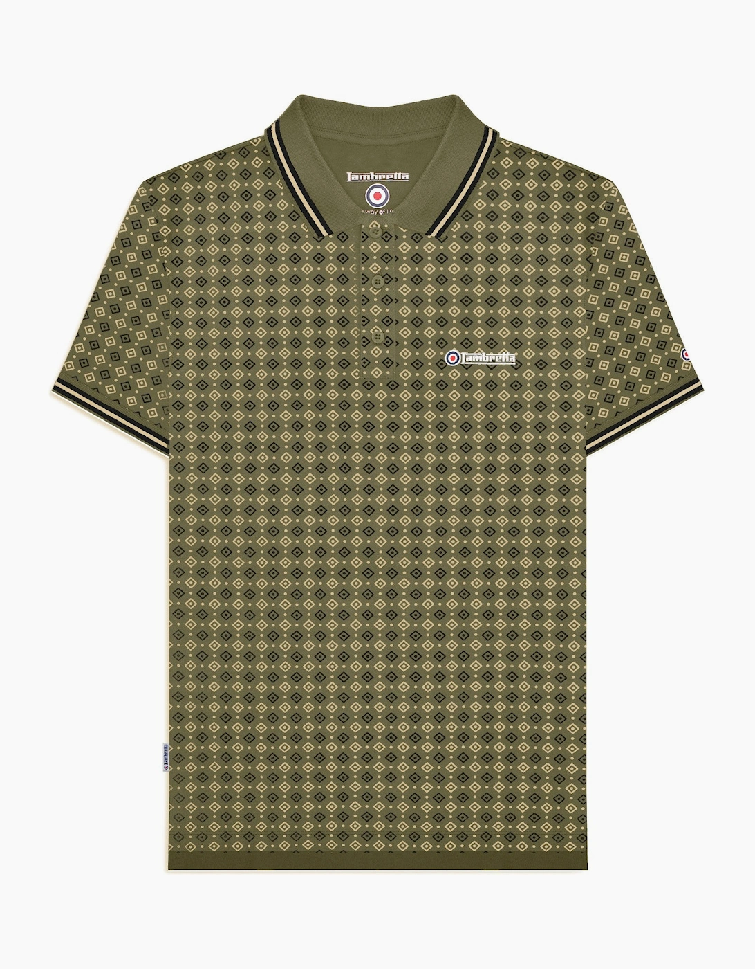 Lambretta Mens Geometric Allover Print Polo Shirt