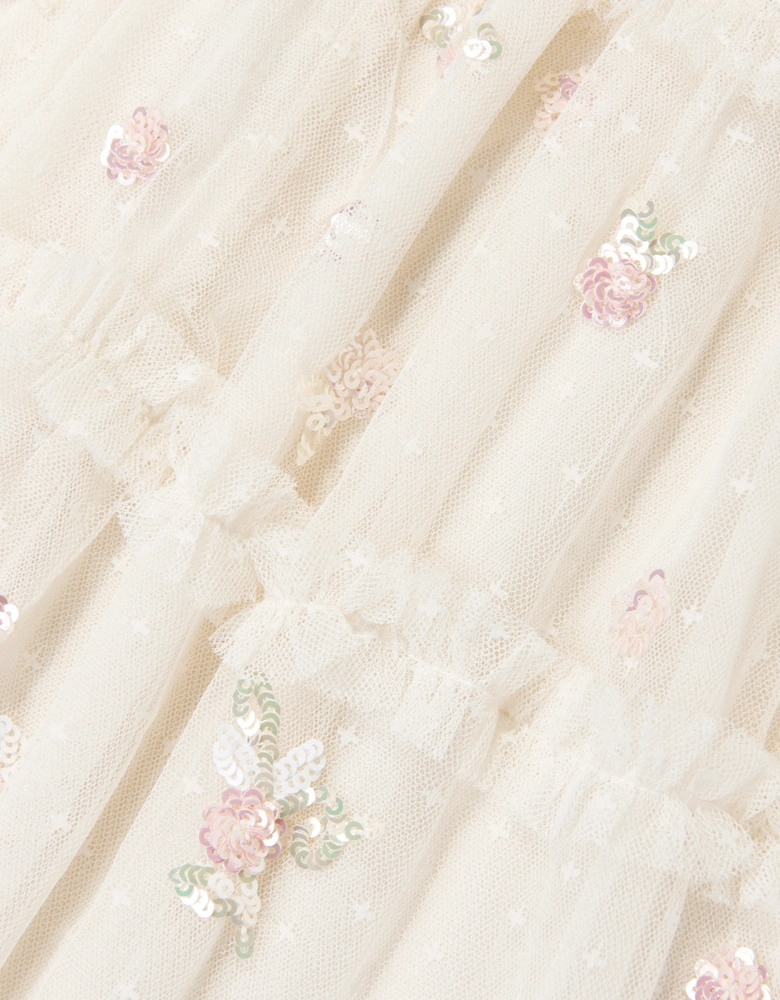 Needle & Thread Girls Shimmer Ditsy Short Sleeve Dress in Ivory