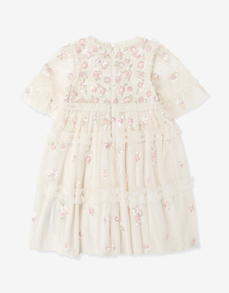 Needle & Thread Girls Shimmer Ditsy Short Sleeve Dress in Ivory