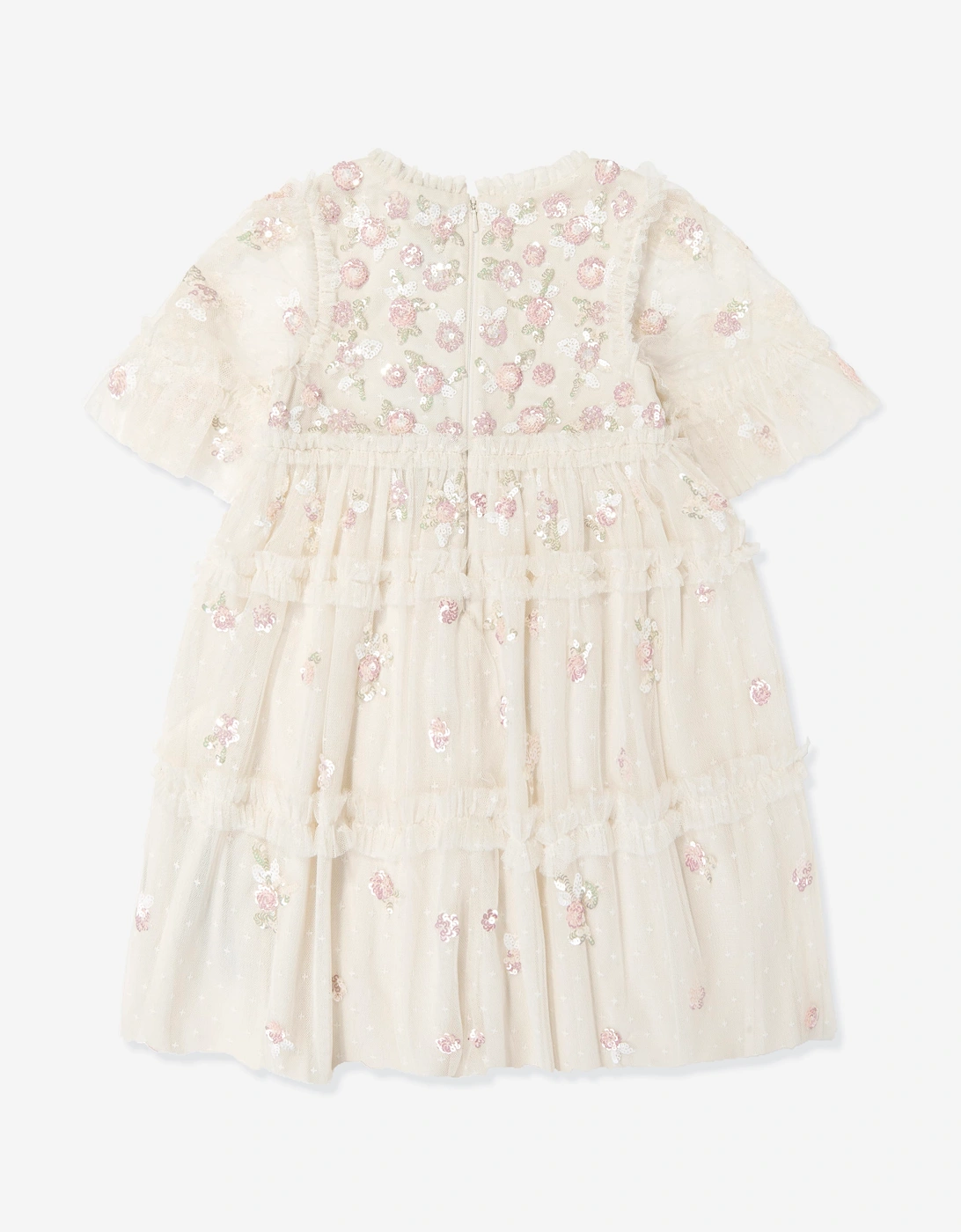 Needle & Thread Girls Shimmer Ditsy Short Sleeve Dress in Ivory