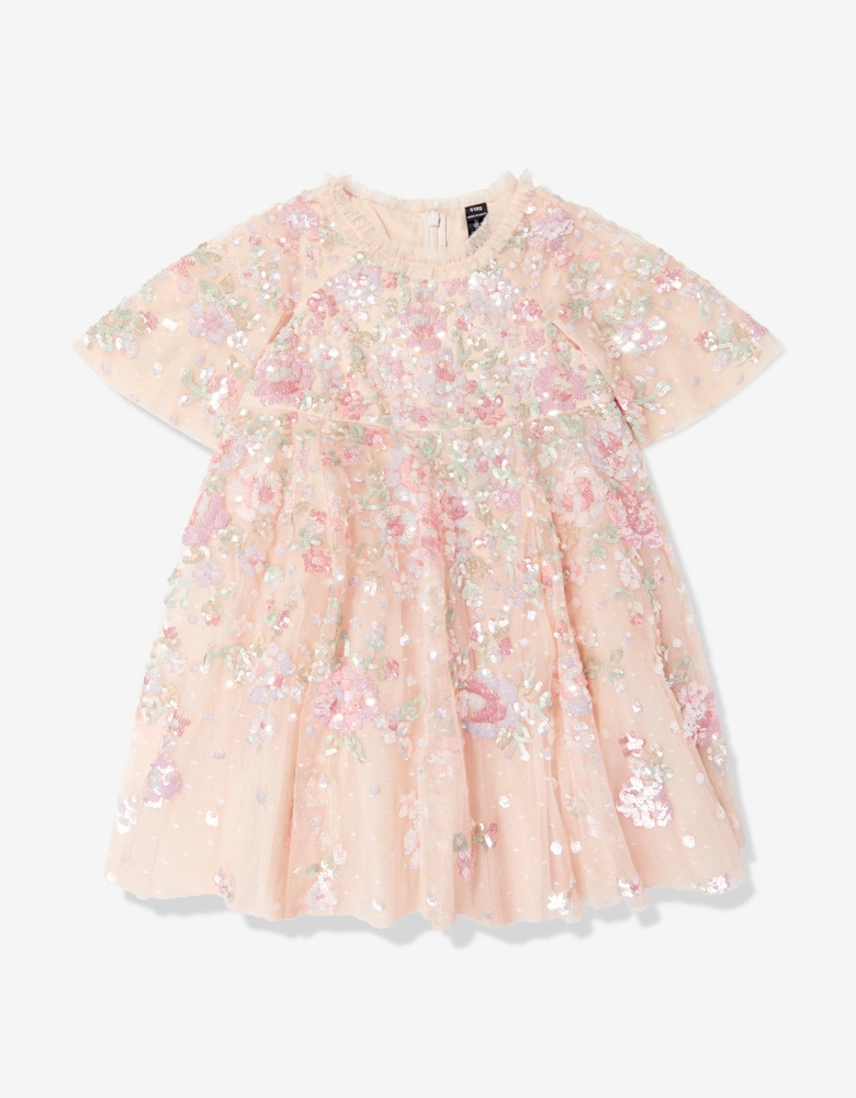 Needle & Thread Girls Sequin Bouquet Cape Dress in Pink