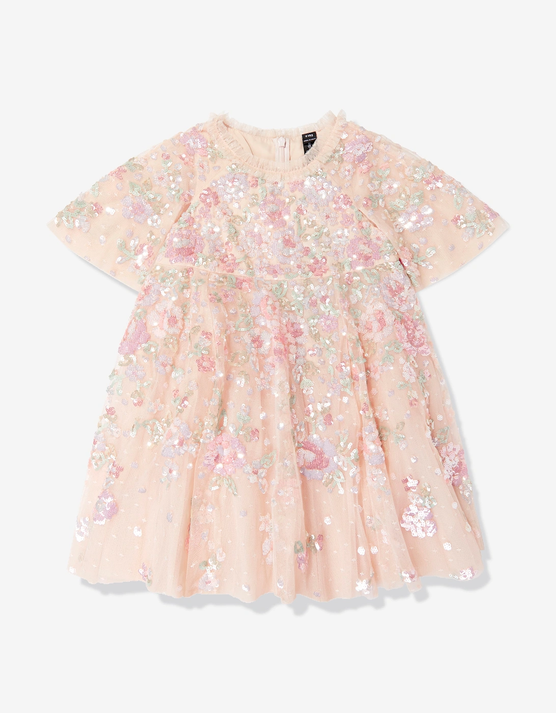 Needle & Thread Girls Sequin Bouquet Cape Dress in Pink