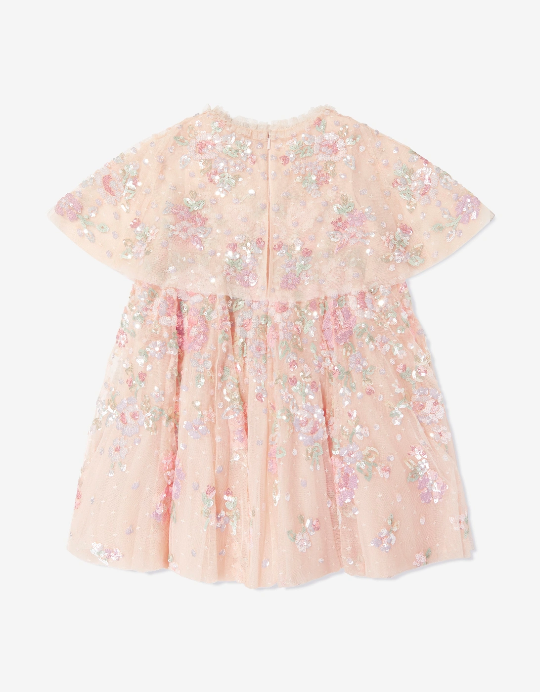 Needle & Thread Girls Sequin Bouquet Cape Dress in Pink