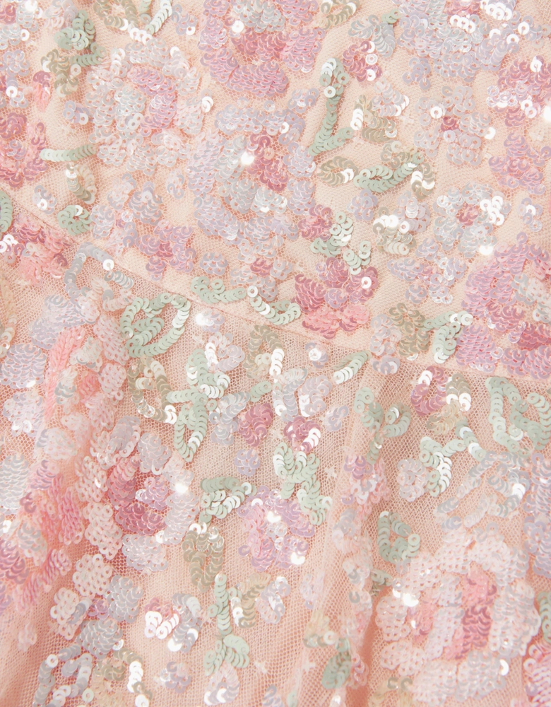 Needle & Thread Girls Sequin Bouquet Cape Dress in Pink