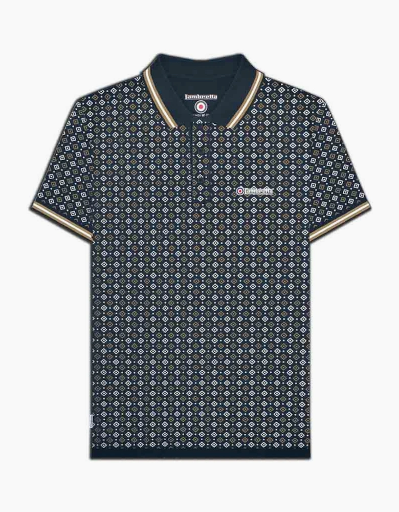 Lambretta Mens Geometric Allover Print Polo Shirt