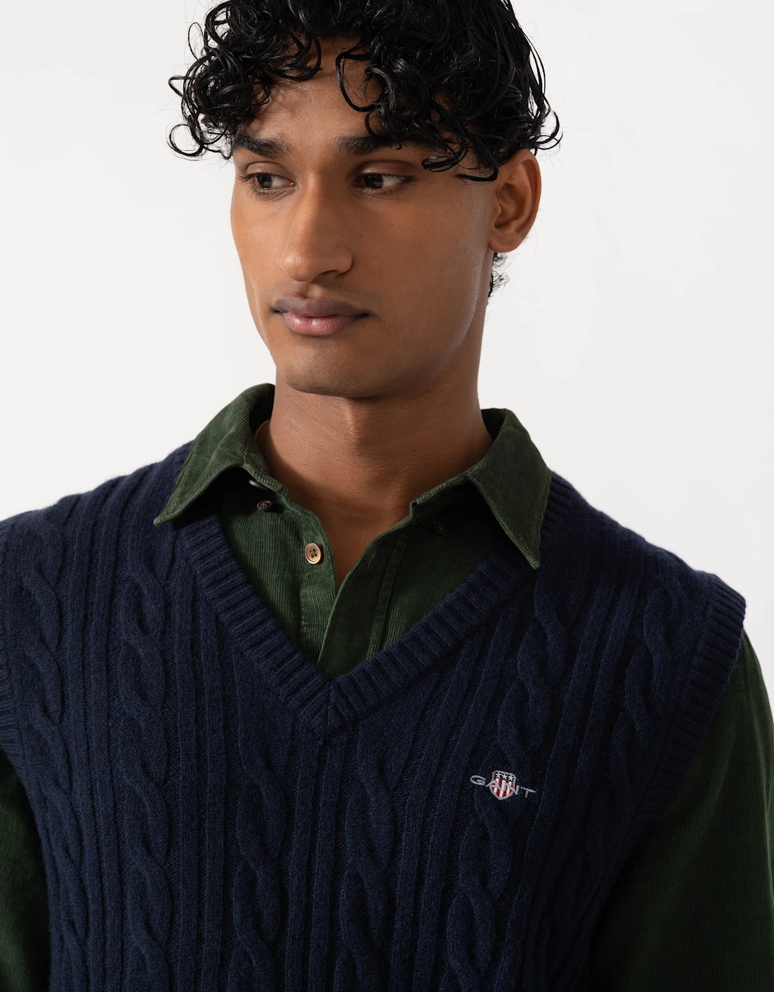 GANT Mens Lambswool Cable Knit Tank Top - 433 Evening Blue