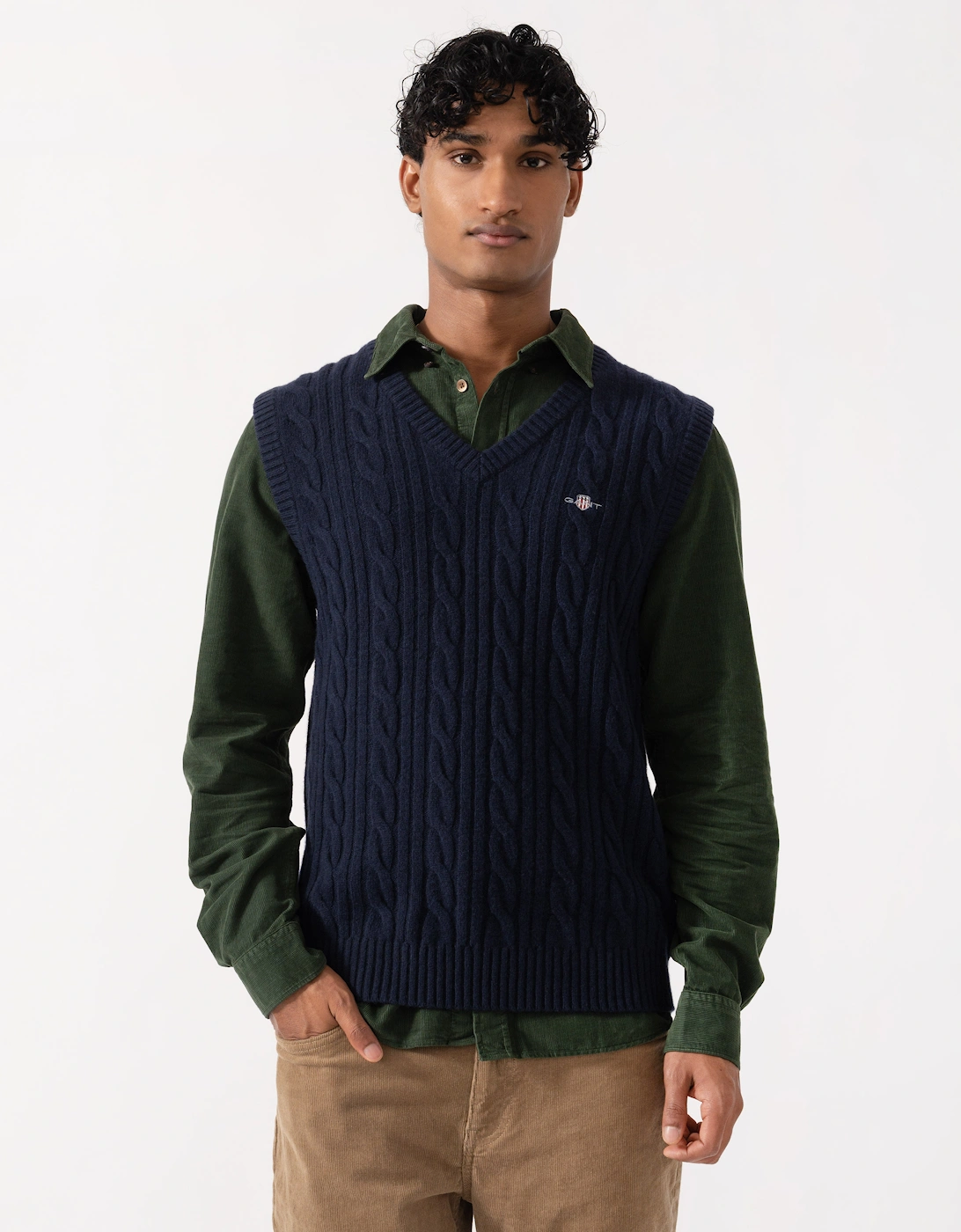 GANT Mens Lambswool Cable Knit Tank Top - 433 Evening Blue