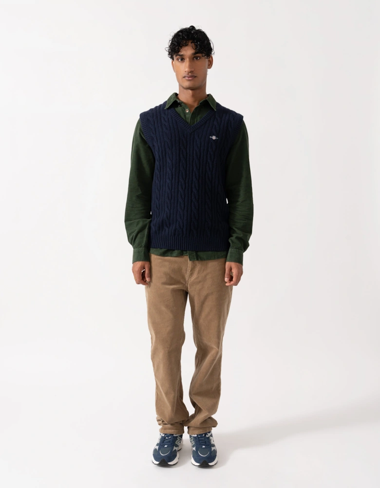 GANT Mens Lambswool Cable Knit Tank Top - 433 Evening Blue