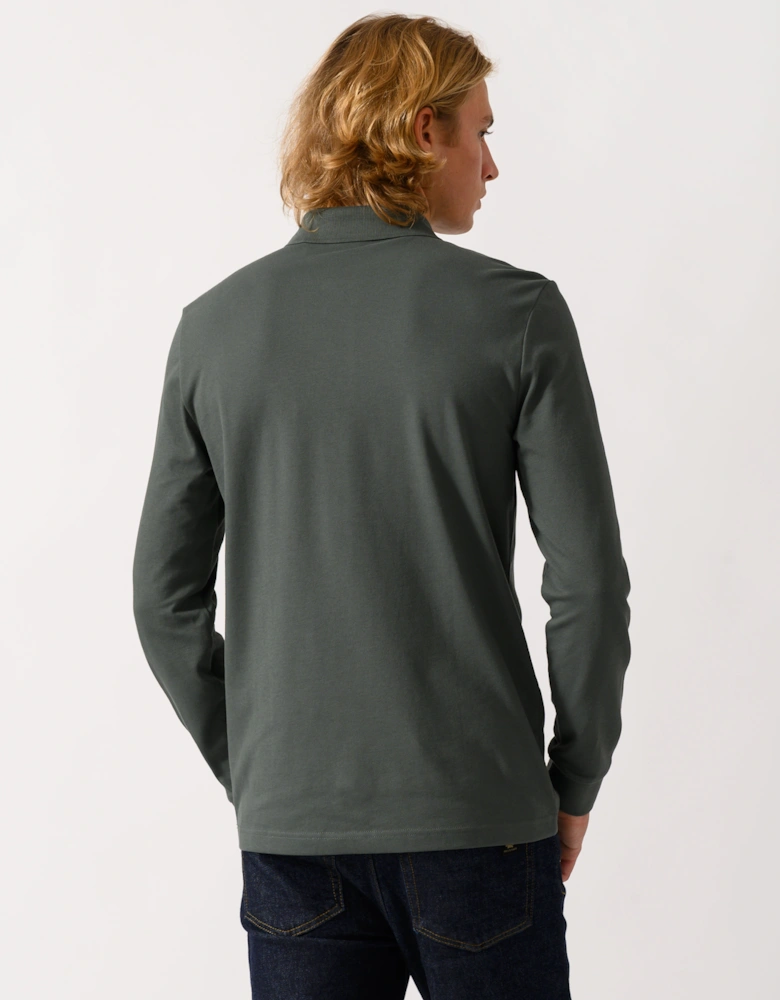 BOSS Orange Passerby Mens Long Sleeve Stretch-Cotton Polo Shirt with Logo Patch - Open Green 377