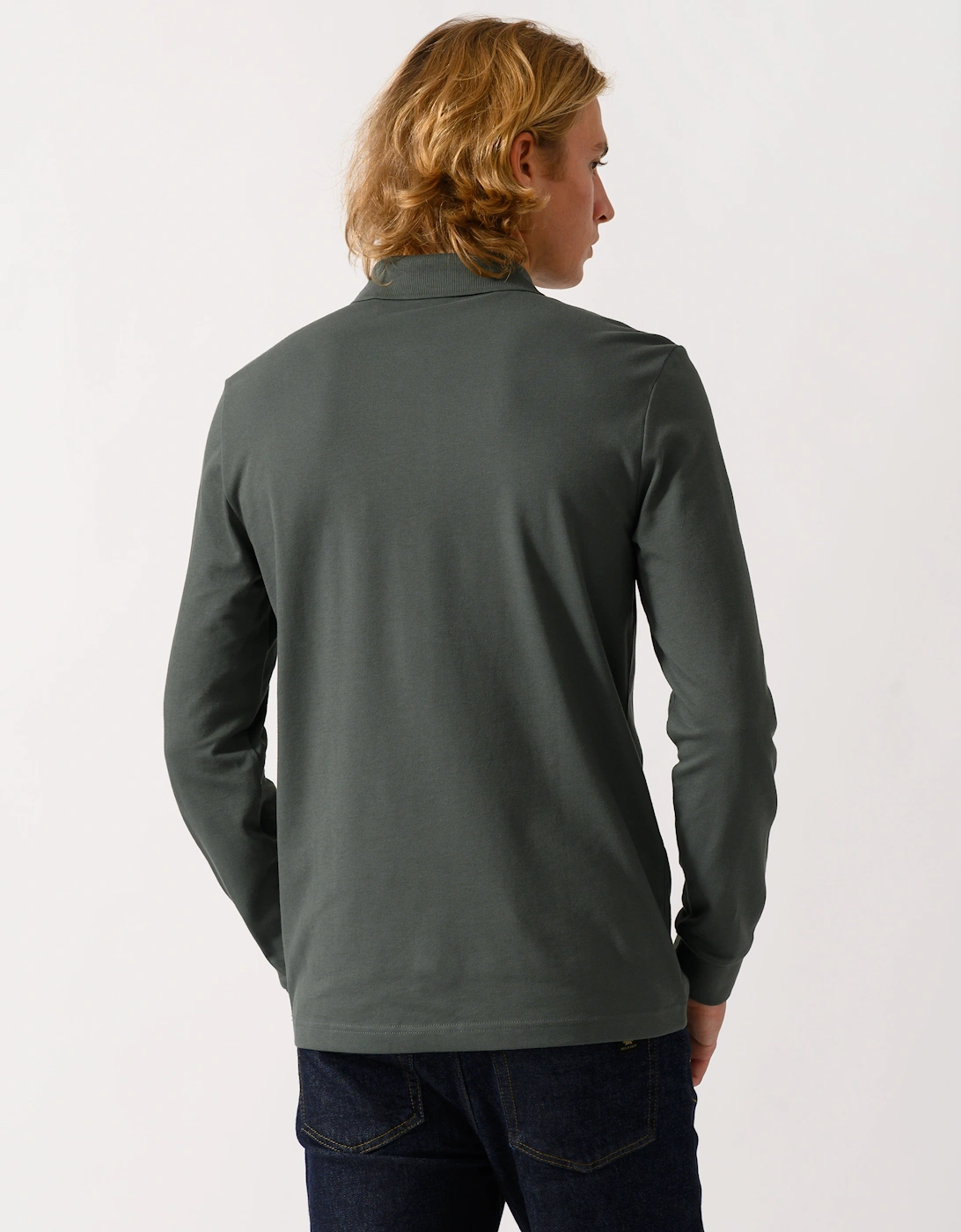 BOSS Orange Passerby Mens Long Sleeve Stretch-Cotton Polo Shirt with Logo Patch - Open Green 377