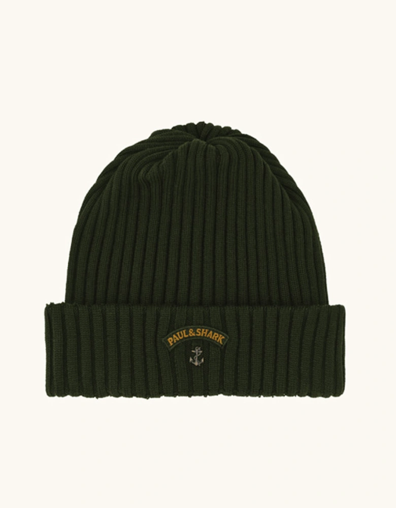 Paul & Shark Ribbed Wool Beanie with Anchor Badge