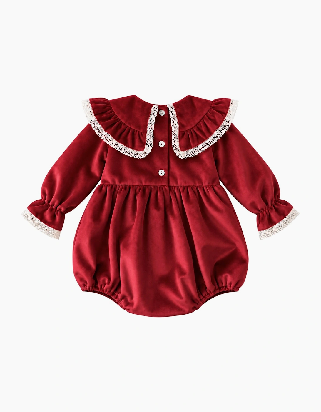Girls Red Velour Collared Romper