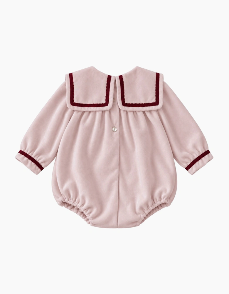Girls Pink and Red Velour Romper