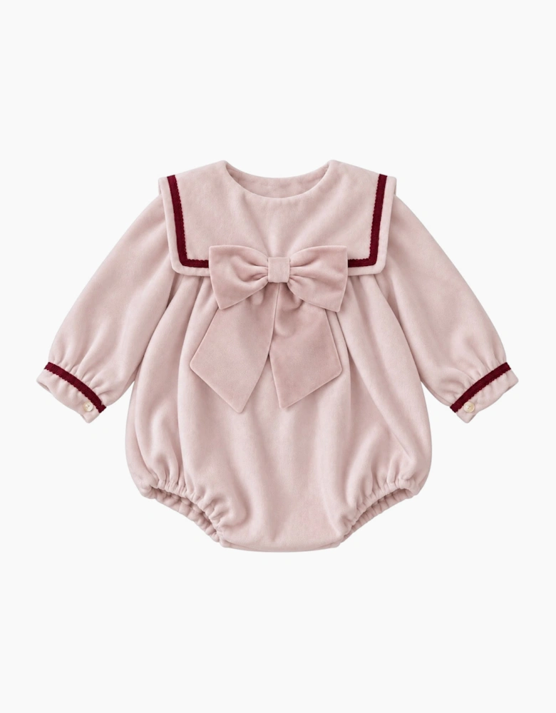 Girls Pink and Red Velour Romper