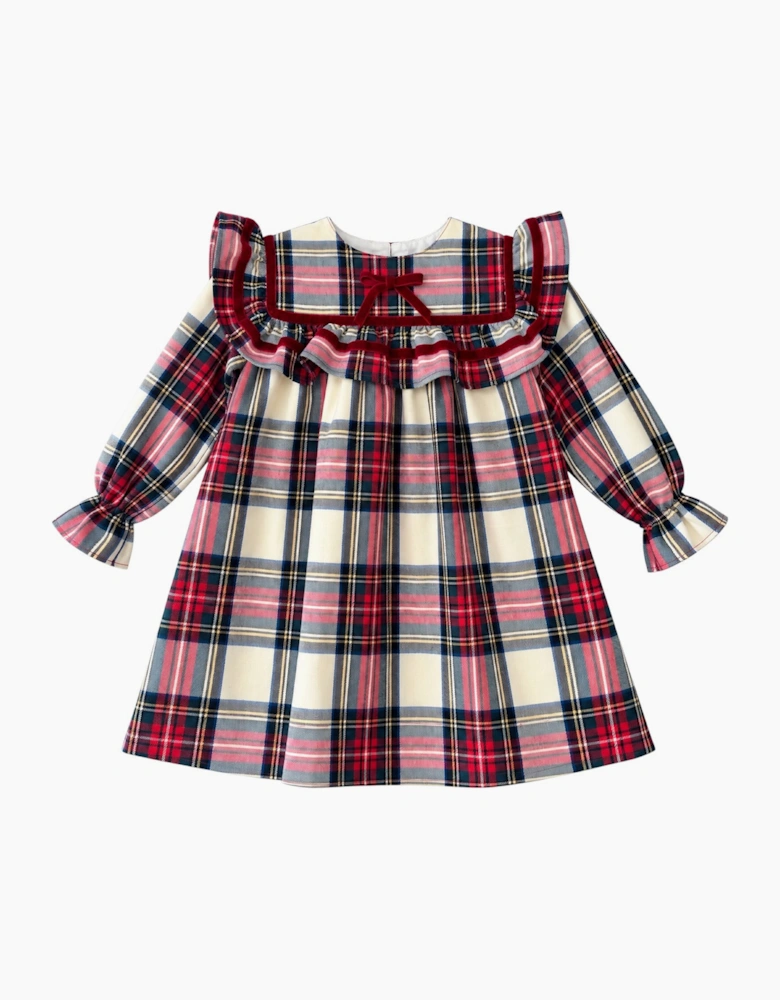 Girls Tartan Red Velvet Trimmed Dress
