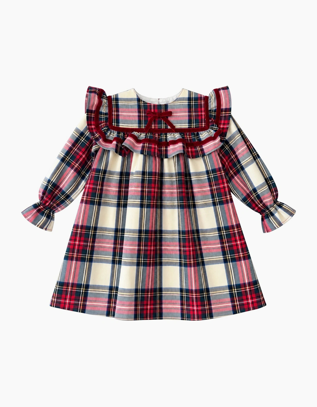 Girls Tartan Red Velvet Trimmed Dress