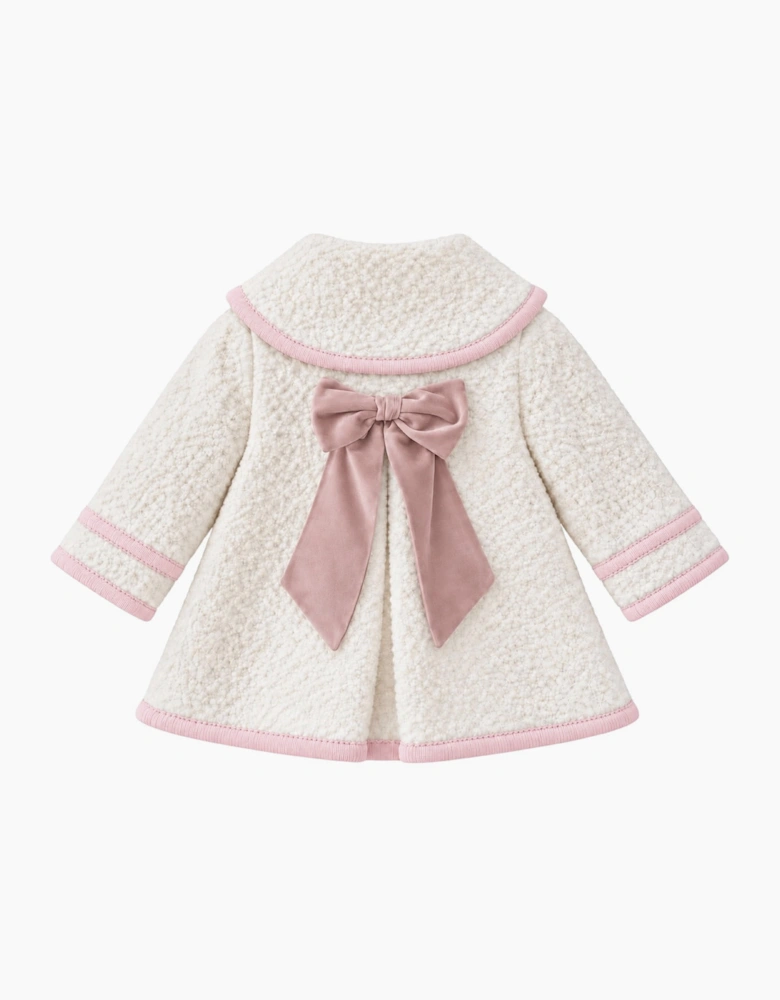 Girls Ivory and Pink Boucle Coat