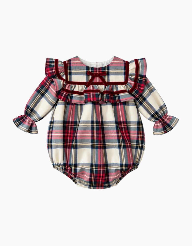 Girls Tartan Red Velvet Trimmed Romper