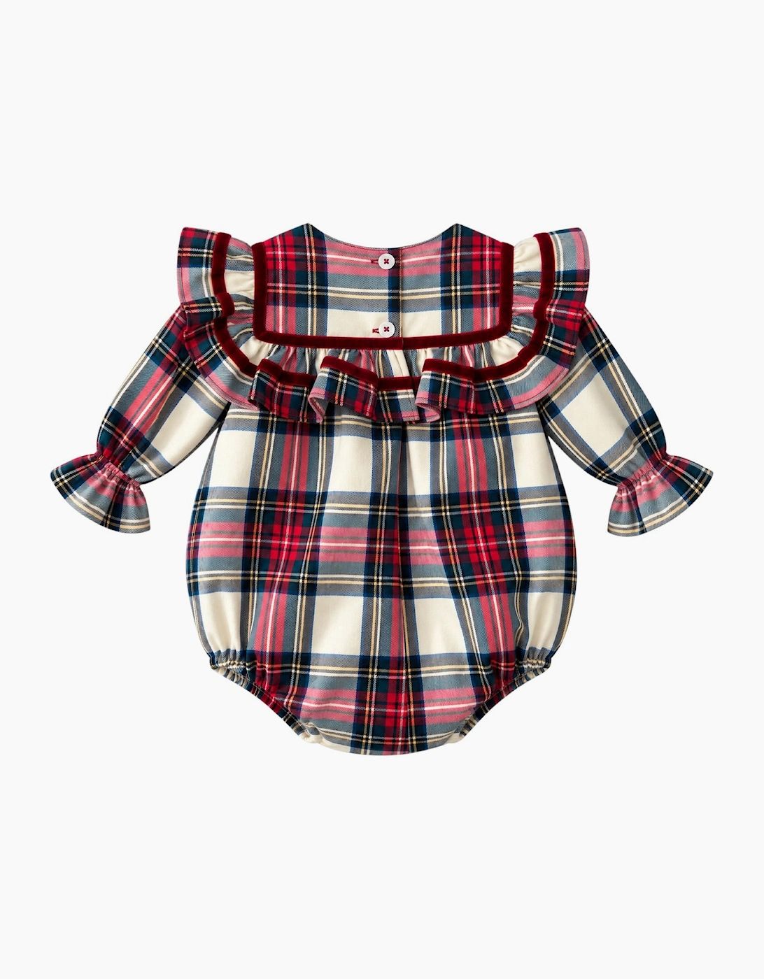 Girls Tartan Red Velvet Trimmed Romper