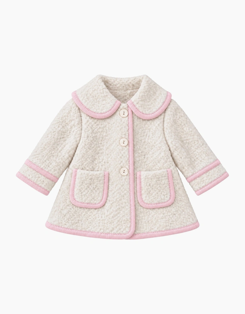 Girls Ivory and Pink Boucle Coat