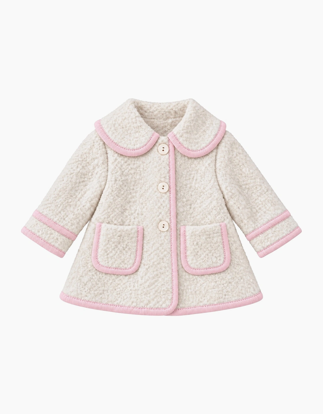 Girls Ivory and Pink Boucle Coat