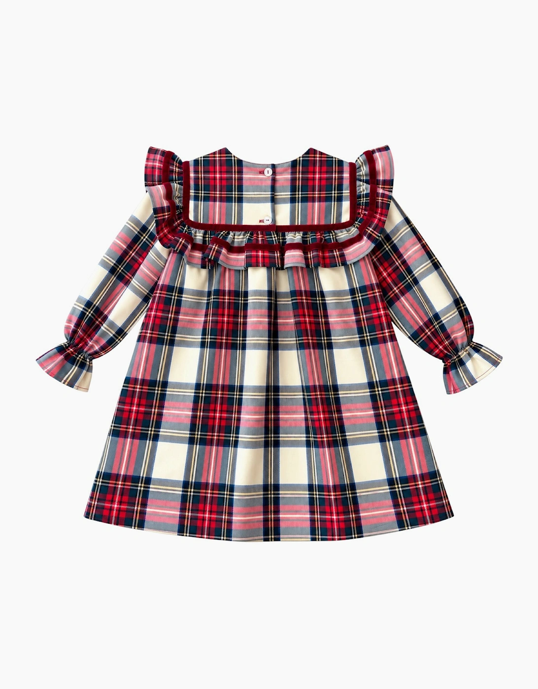 Girls Tartan Red Velvet Trimmed Dress