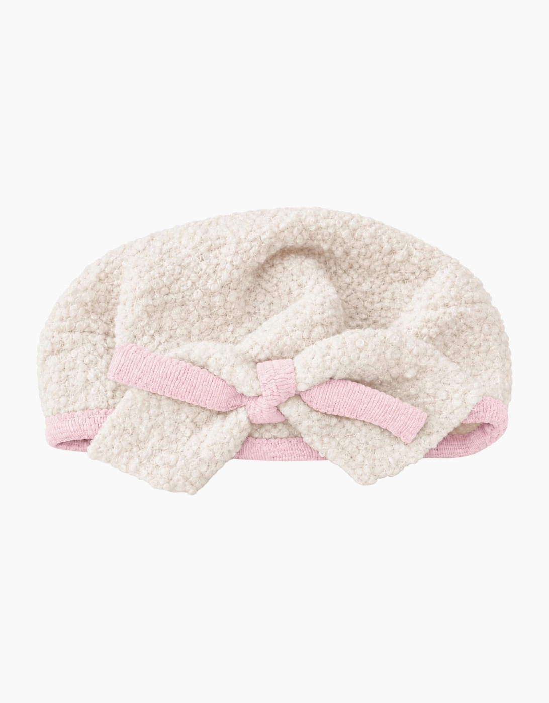 Girls Ivory and Pink Boucle Beret Hat