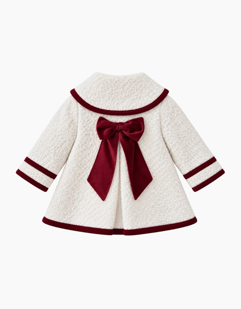 Girls Ivory and Red Boucle Coat