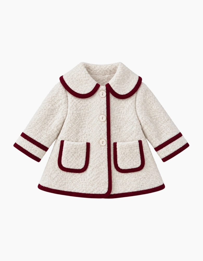 Girls Ivory and Red Boucle Coat