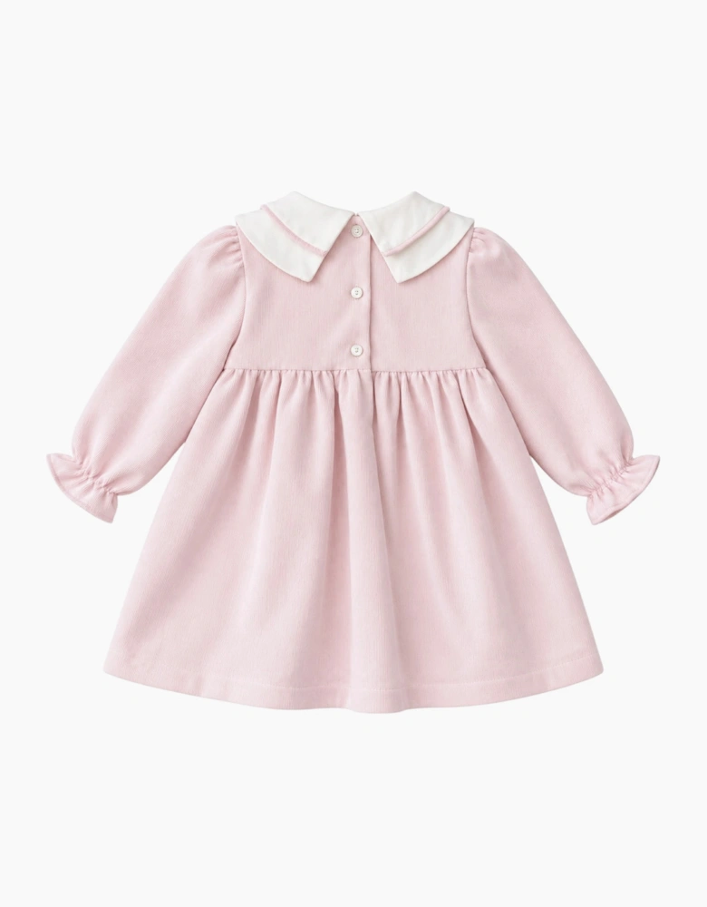 Girls Pale Pink Corduroy Collared Dress
