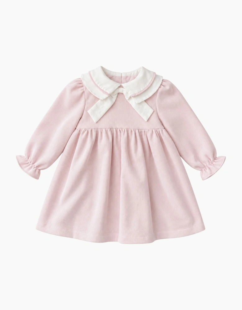 Girls Pale Pink Corduroy Collared Dress