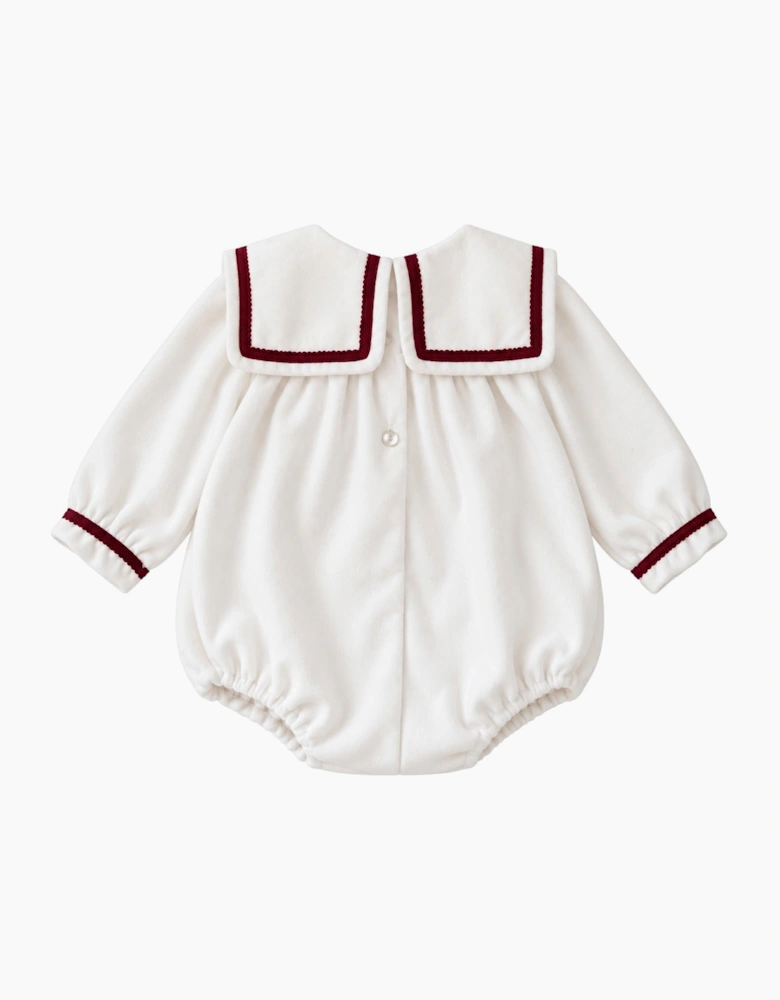 Girls Ivory and Red Velour Romper