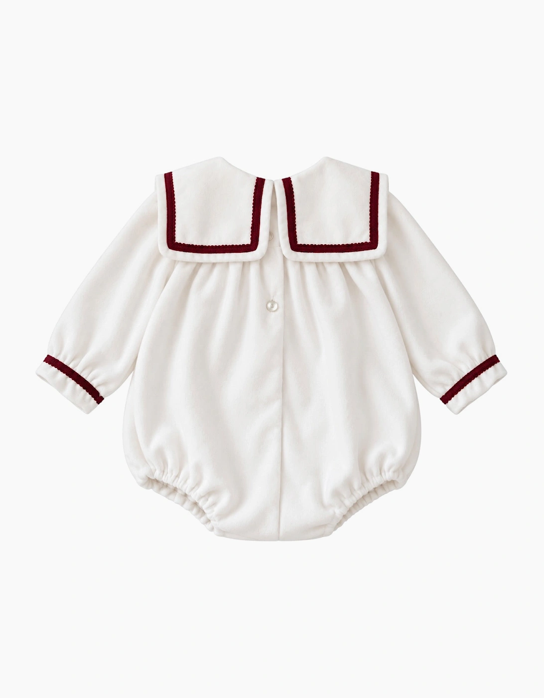 Girls Ivory and Red Velour Romper
