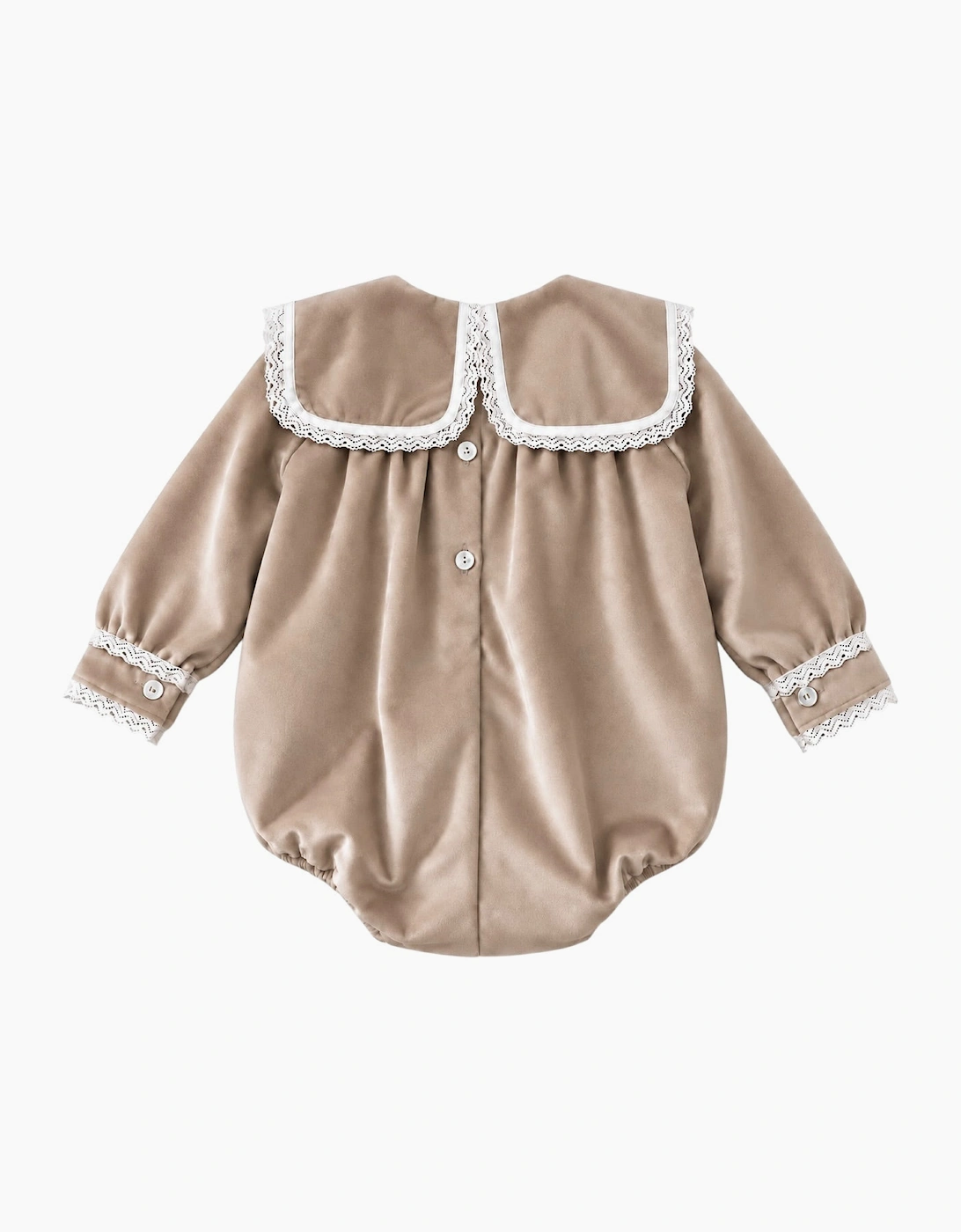 Girls Beige Velour Collared Romper