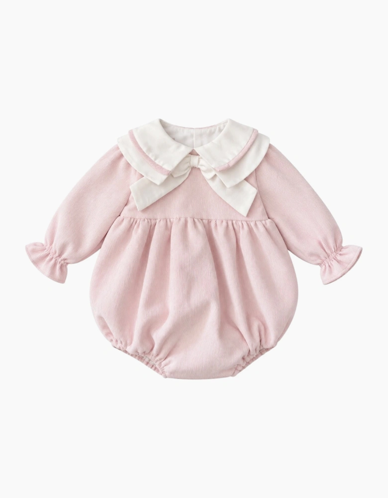 Girls Pale Pink Corduroy Collared Romper