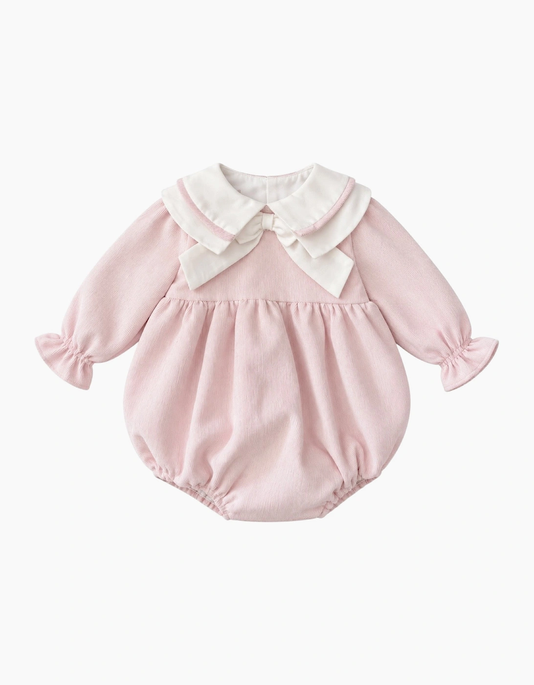 Girls Pale Pink Corduroy Collared Romper